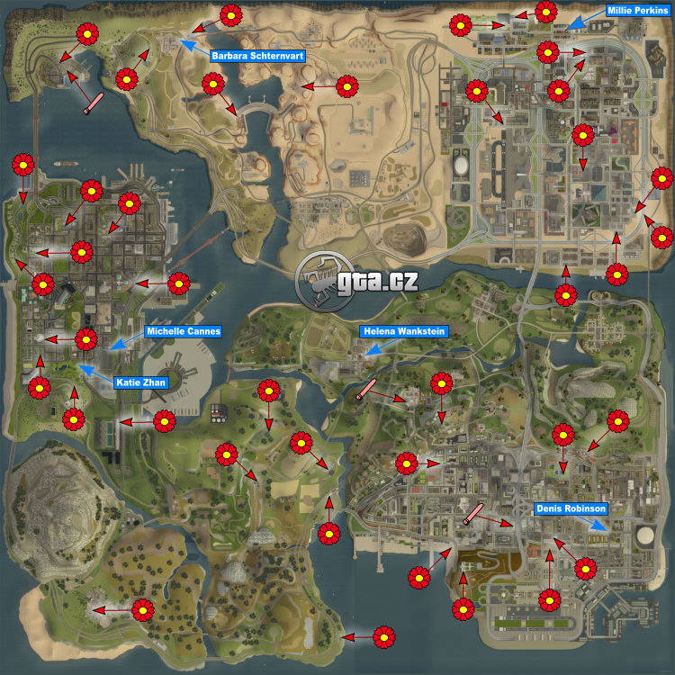 Map of locations of girlfriends and gifts for them